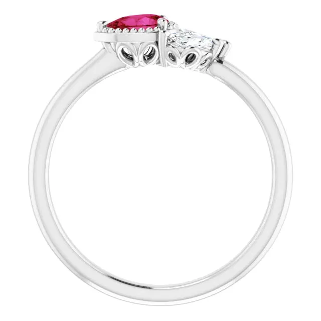 FIRE BRILLIANCE Rings Pear Gemstone Milgrain with Marquise LabGrown Diamond Accent Ring