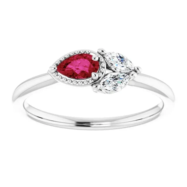 FIRE BRILLIANCE Rings Pear Gemstone Milgrain with Marquise LabGrown Diamond Accent Ring