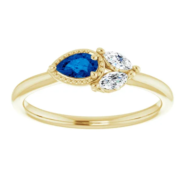FIRE BRILLIANCE Rings Pear Gemstone Milgrain with Marquise LabGrown Diamond Accent Ring