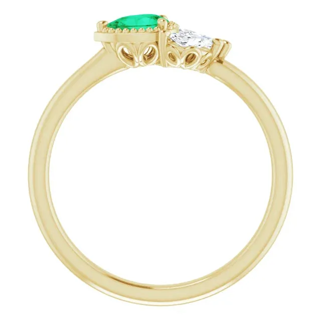 FIRE BRILLIANCE Rings Pear Gemstone Milgrain with Marquise LabGrown Diamond Accent Ring