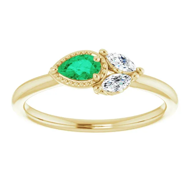 FIRE BRILLIANCE Rings Pear Gemstone Milgrain with Marquise LabGrown Diamond Accent Ring