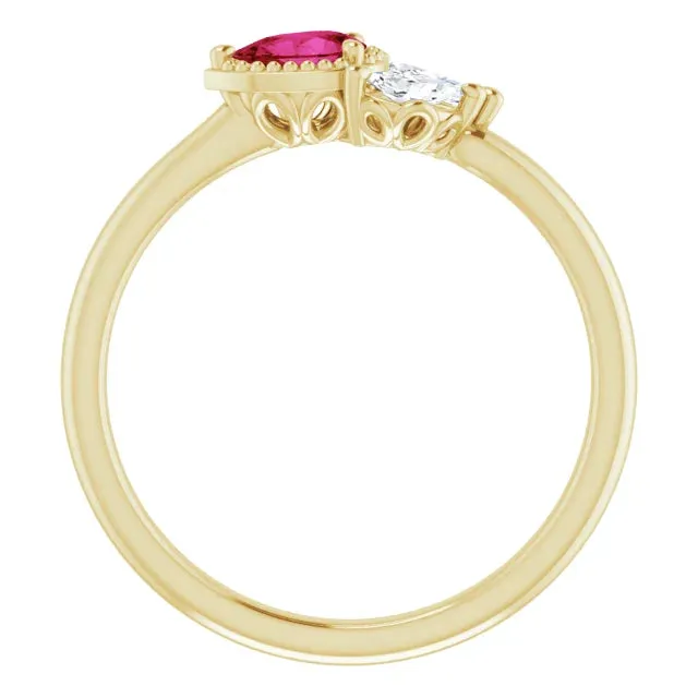 FIRE BRILLIANCE Rings Pear Gemstone Milgrain with Marquise LabGrown Diamond Accent Ring