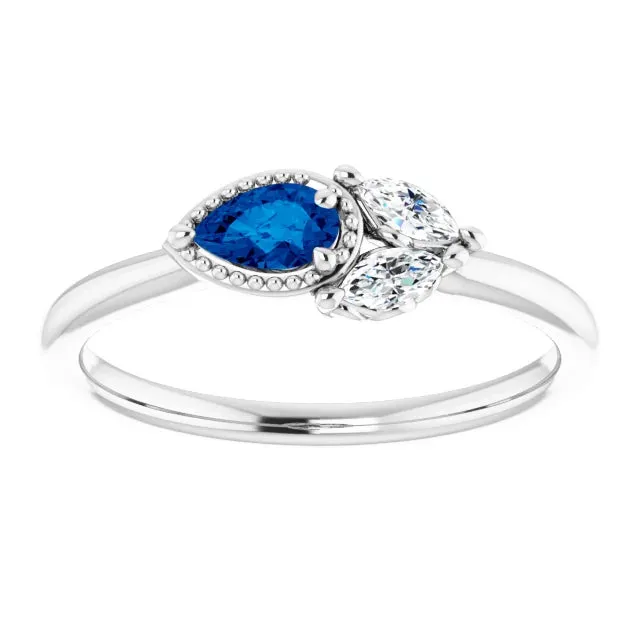FIRE BRILLIANCE Rings Pear Gemstone Milgrain with Marquise LabGrown Diamond Accent Ring