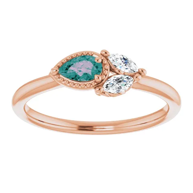 FIRE BRILLIANCE Rings Pear Gemstone Milgrain with Marquise LabGrown Diamond Accent Ring