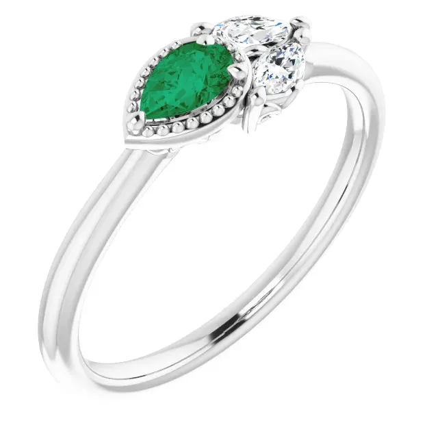 FIRE BRILLIANCE Rings Pear Gemstone Milgrain with Marquise LabGrown Diamond Accent Ring