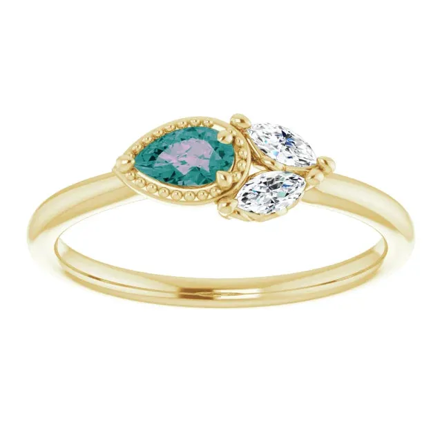 FIRE BRILLIANCE Rings Pear Gemstone Milgrain with Marquise LabGrown Diamond Accent Ring