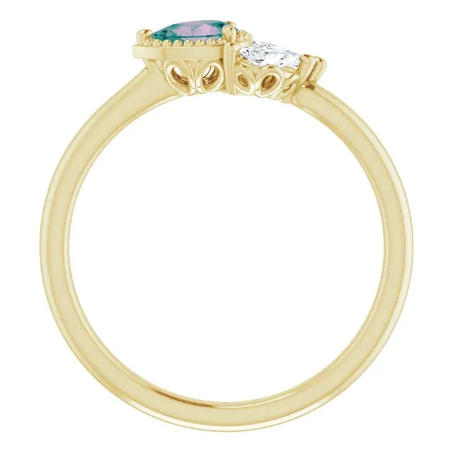 FIRE BRILLIANCE Rings Pear Gemstone Milgrain with Marquise LabGrown Diamond Accent Ring