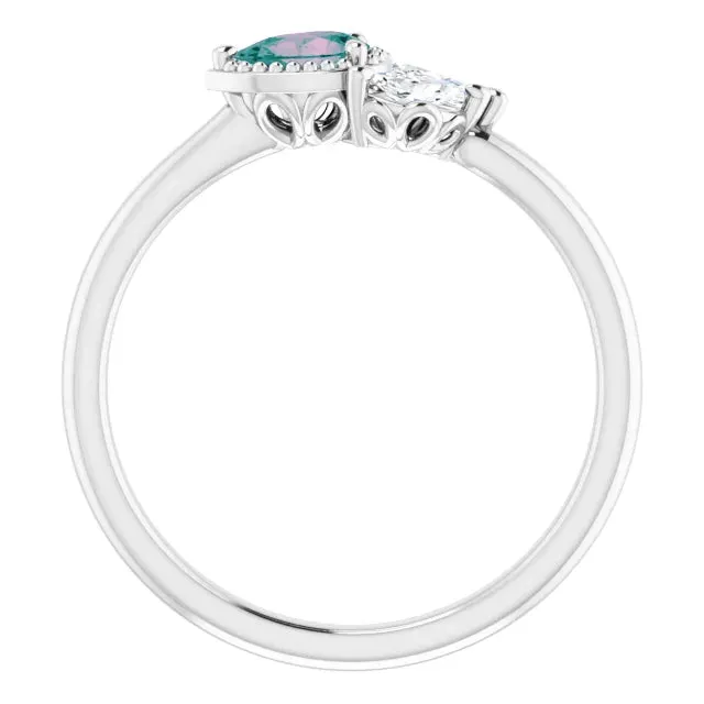 FIRE BRILLIANCE Rings Pear Gemstone Milgrain with Marquise LabGrown Diamond Accent Ring