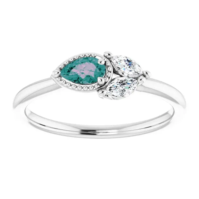 FIRE BRILLIANCE Rings Pear Gemstone Milgrain with Marquise LabGrown Diamond Accent Ring