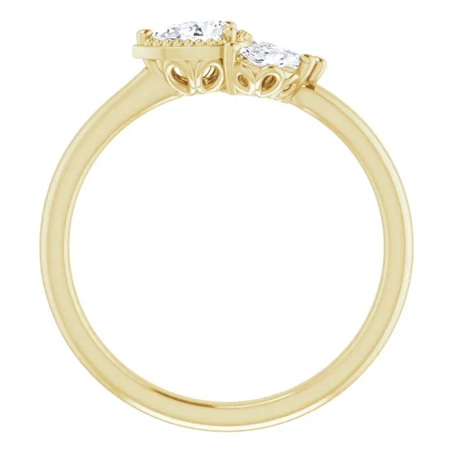 FIRE BRILLIANCE Rings Pear Gemstone Milgrain with Marquise LabGrown Diamond Accent Ring