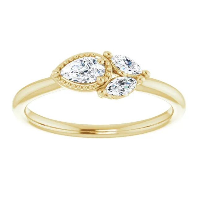 FIRE BRILLIANCE Rings Pear Gemstone Milgrain with Marquise LabGrown Diamond Accent Ring