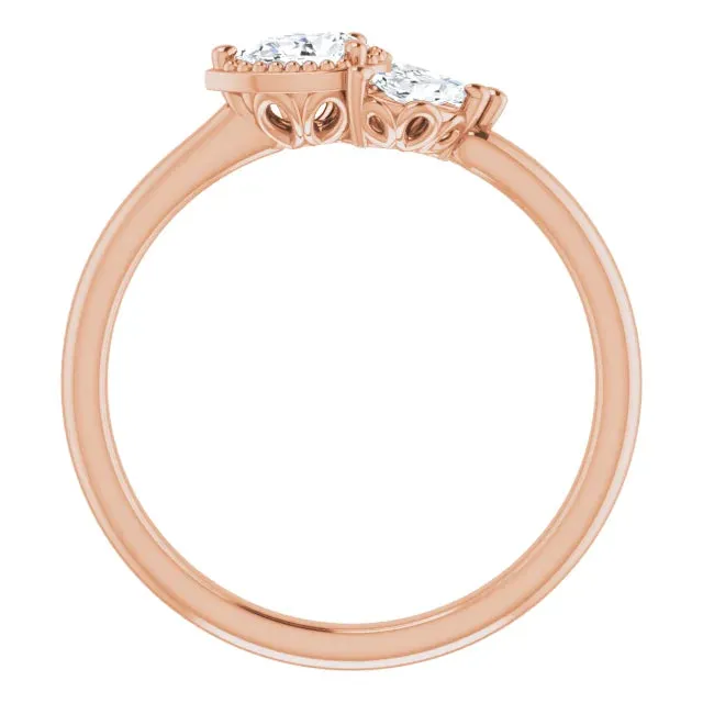 FIRE BRILLIANCE Rings Pear Gemstone Milgrain with Marquise LabGrown Diamond Accent Ring