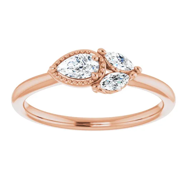 FIRE BRILLIANCE Rings Pear Gemstone Milgrain with Marquise LabGrown Diamond Accent Ring