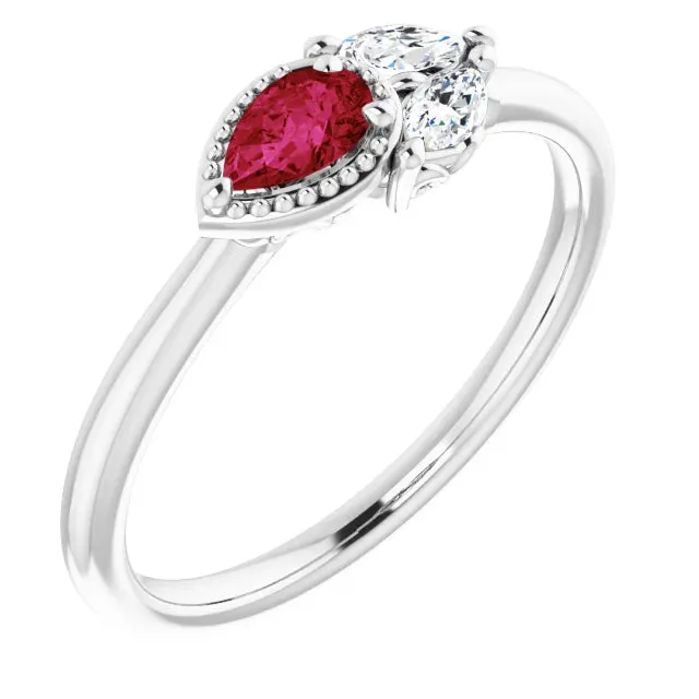 FIRE BRILLIANCE Rings Pear Gemstone Milgrain with Marquise LabGrown Diamond Accent Ring