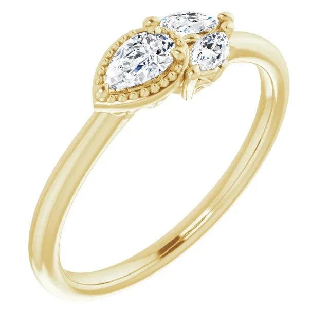 FIRE BRILLIANCE Rings Pear Gemstone Milgrain with Marquise LabGrown Diamond Accent Ring