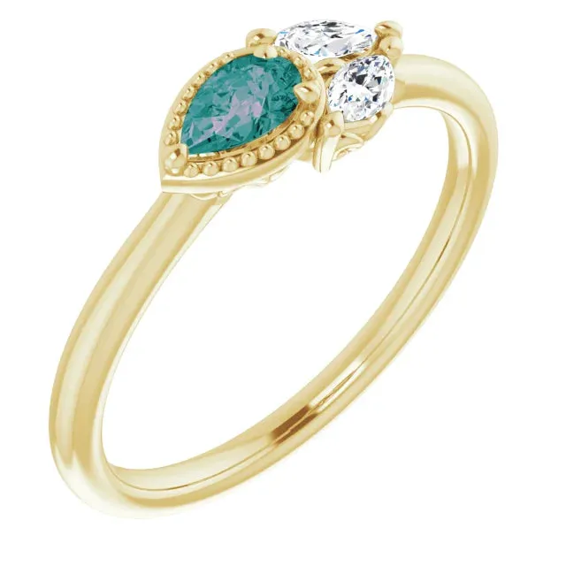 FIRE BRILLIANCE Rings Pear Gemstone Milgrain with Marquise LabGrown Diamond Accent Ring