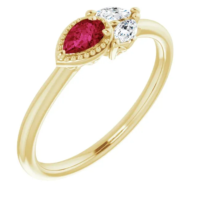 FIRE BRILLIANCE Rings Pear Gemstone Milgrain with Marquise LabGrown Diamond Accent Ring