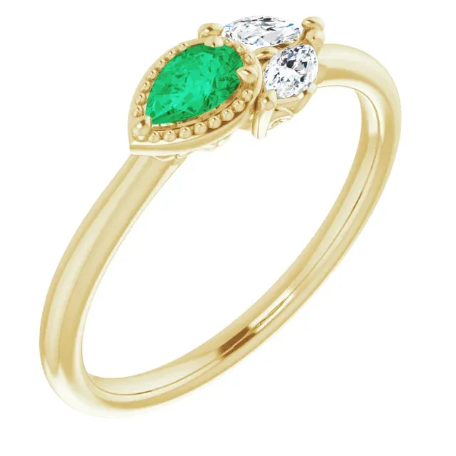FIRE BRILLIANCE Rings Pear Gemstone Milgrain with Marquise LabGrown Diamond Accent Ring