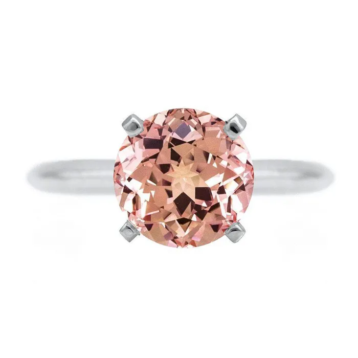 Fire Brilliance Rings Round Champagne Sapphire 14K or 18K White Gold 4 Prongs Solitaire Ring Fire Brilliance Rings Round Champagne Sapphire 14K or 18K White Gold 4 Prongs Solitaire Ring
