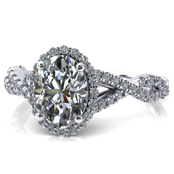 Fire Brilliance Rings Sacha Oval Center Stone 4 Prong 12 Micropav Infinity Shank Engagement Ring