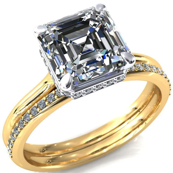 Fire Brilliance Rings Secret Asscher Moissanite 4 Prong Floating Halo Engagement Ring Fire Brilliance Rings Secret Asscher Moissanite 4 Prong Floating Halo Engagement Ring