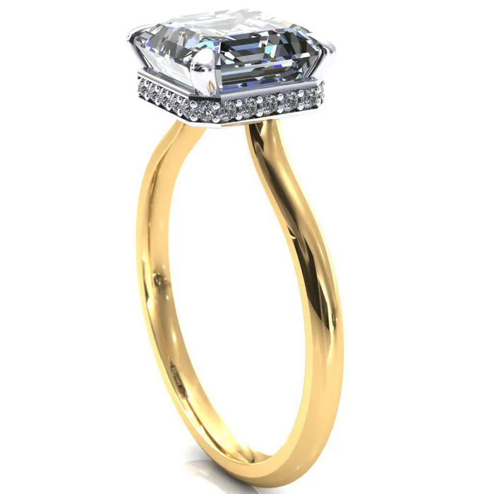Fire Brilliance Rings Secret Asscher Moissanite 4 Prong Floating Halo Engagement Ring