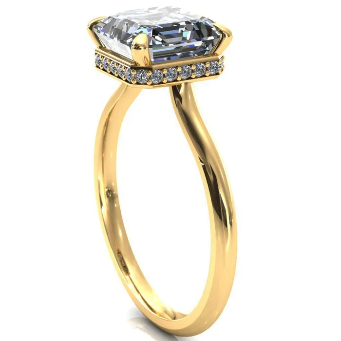 Fire Brilliance Rings Secret Asscher Moissanite 4 Prong Floating Halo Engagement Ring