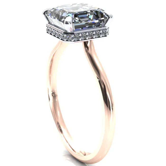 Fire Brilliance Rings Secret Asscher Moissanite 4 Prong Floating Halo Engagement Ring