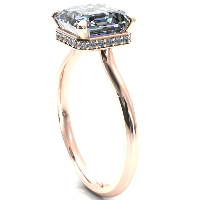 Fire Brilliance Rings Secret Asscher Moissanite 4 Prong Floating Halo Engagement Ring
