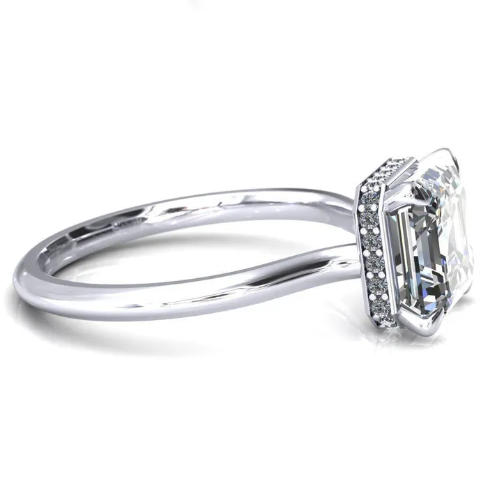 Fire Brilliance Rings Secret Asscher Moissanite 4 Prong Floating Halo Engagement Ring