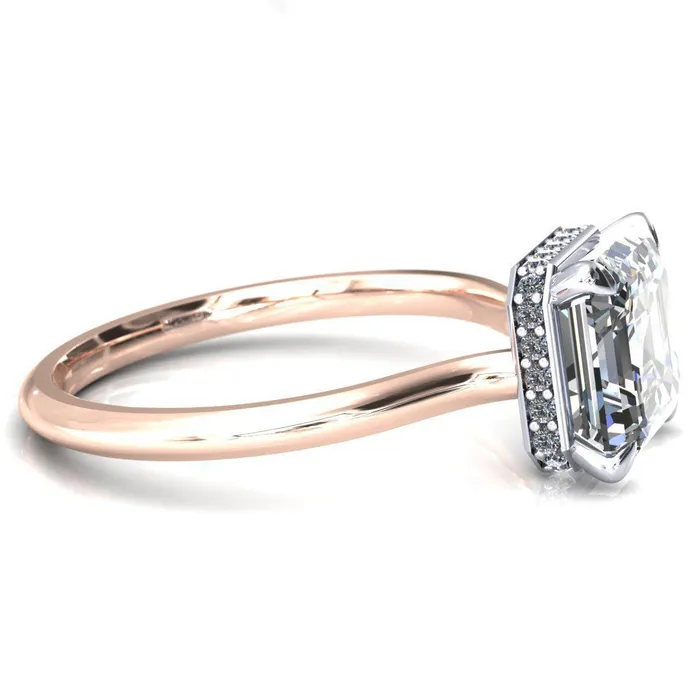 Fire Brilliance Rings Secret Asscher Moissanite 4 Prong Floating Halo Engagement Ring