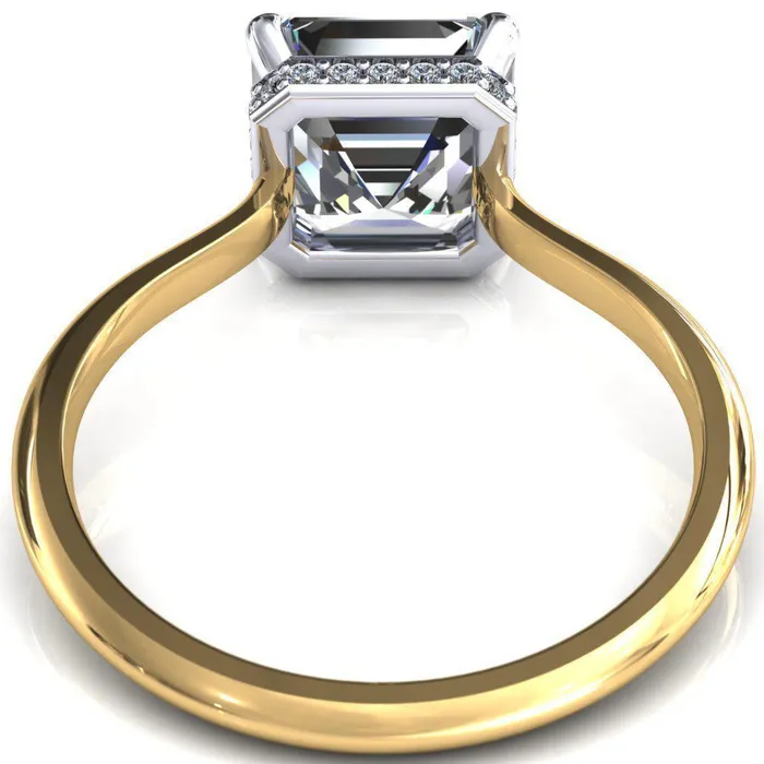 Fire Brilliance Rings Secret Asscher Moissanite 4 Prong Floating Halo Engagement Ring