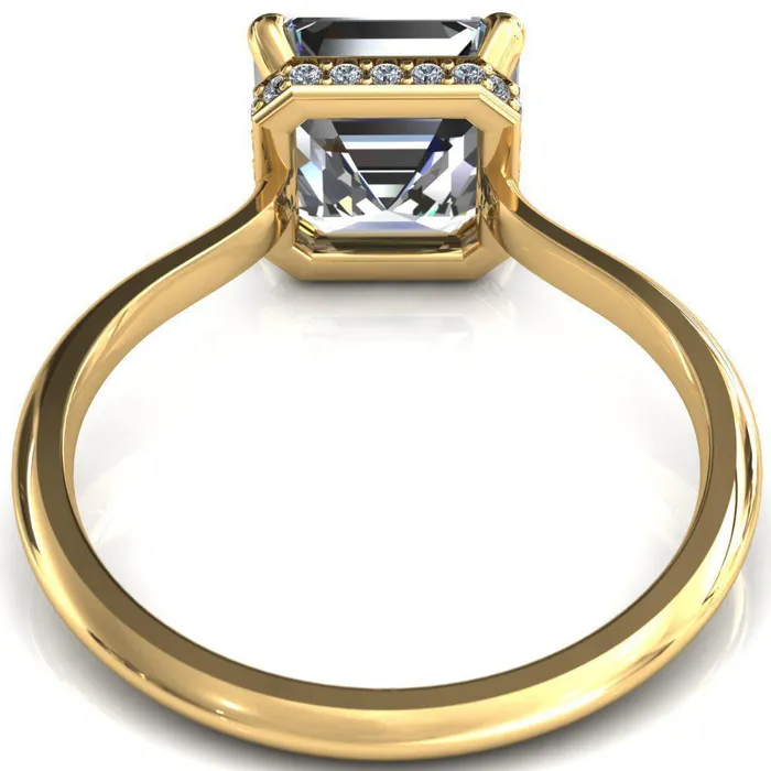 Fire Brilliance Rings Secret Asscher Moissanite 4 Prong Floating Halo Engagement Ring