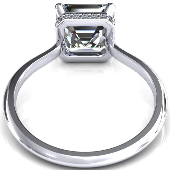 Fire Brilliance Rings Secret Asscher Moissanite 4 Prong Floating Halo Engagement Ring