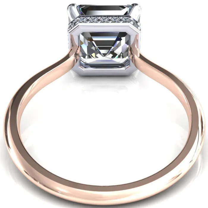 Fire Brilliance Rings Secret Asscher Moissanite 4 Prong Floating Halo Engagement Ring