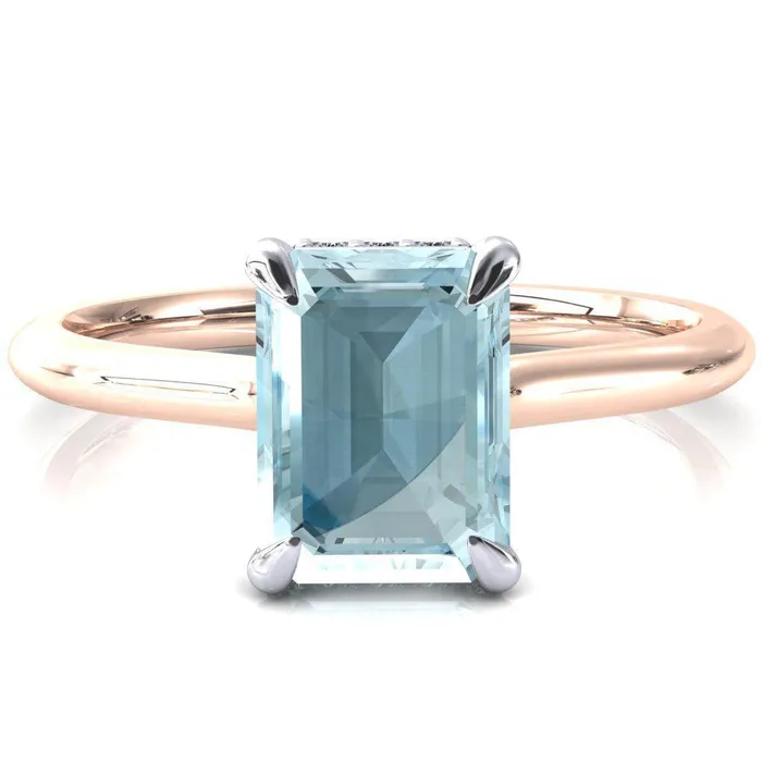 Fire Brilliance Rings Secret Emerald Aqua Blue Spinel 4 Prong Floating Halo Engagement Ring