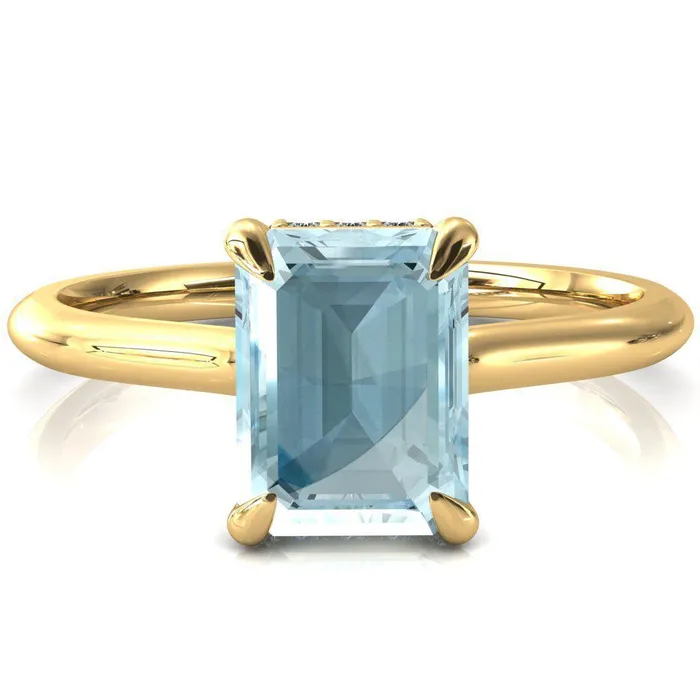 Fire Brilliance Rings Secret Emerald Aqua Blue Spinel 4 Prong Floating Halo Engagement Ring