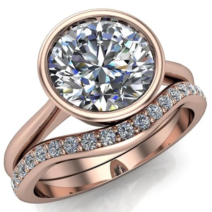 Fire Brilliance Rings Sienna Round Center Stone Full Tapered Edged Bezel Pinched Solitaire Ring Fire Brilliance Rings Sienna Round Center Stone Full Tapered Edged Bezel Pinched Solitaire Ring