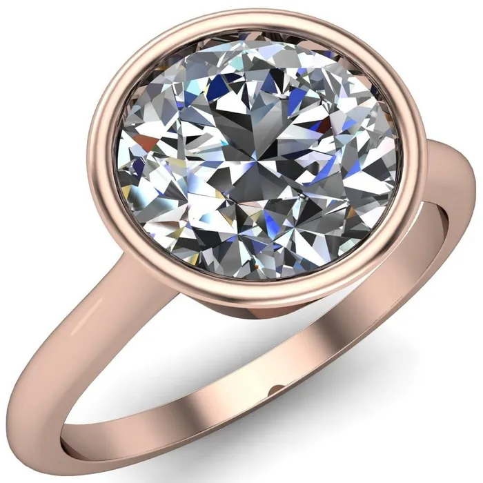 Fire Brilliance Rings Sienna Round Center Stone Full Tapered Edged Bezel Pinched Solitaire Ring