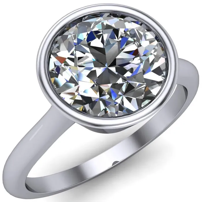 Fire Brilliance Rings Sienna Round Center Stone Full Tapered Edged Bezel Pinched Solitaire Ring