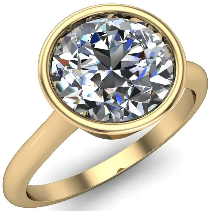 Fire Brilliance Rings Sienna Round Center Stone Full Tapered Edged Bezel Pinched Solitaire Ring