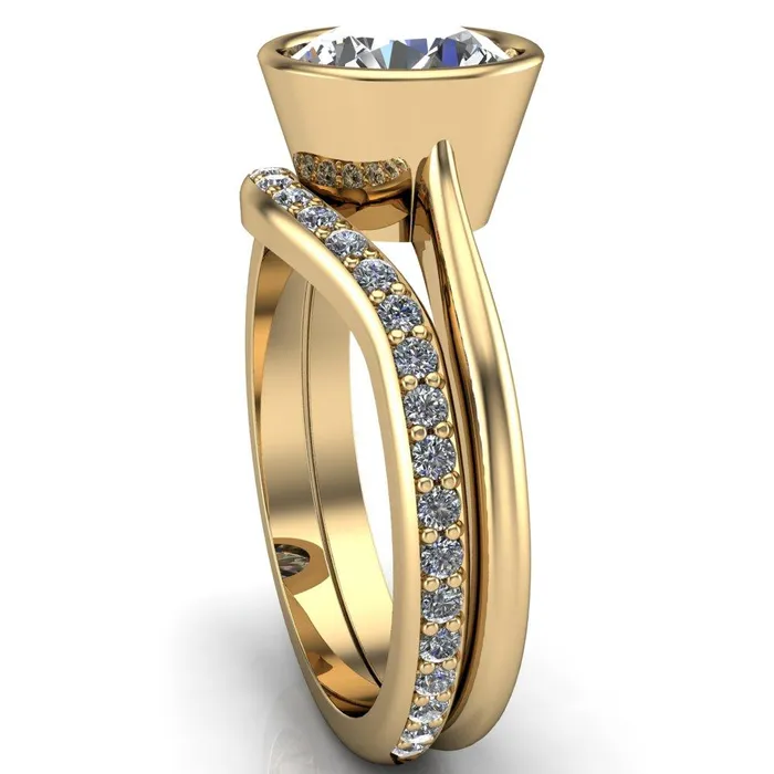 Fire Brilliance Rings Sienna Round Center Stone Full Tapered Edged Bezel Pinched Solitaire Ring