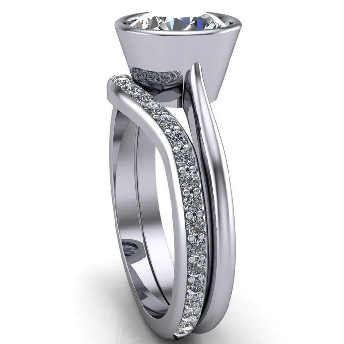 Fire Brilliance Rings Sienna Round Center Stone Full Tapered Edged Bezel Pinched Solitaire Ring
