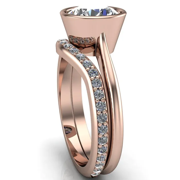 Fire Brilliance Rings Sienna Round Center Stone Full Tapered Edged Bezel Pinched Solitaire Ring
