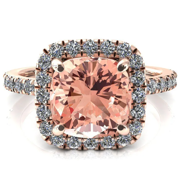 Fire Brilliance Rings Talia Cushion Champagne Sapphire 4 Prong Halo 58 Micropave Engagement Ring