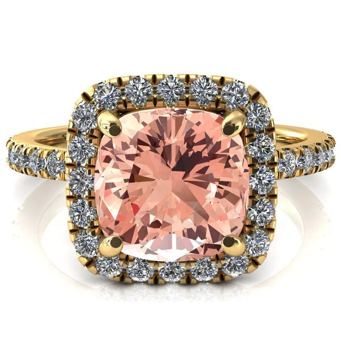 Fire Brilliance Rings Talia Cushion Champagne Sapphire 4 Prong Halo 58 Micropave Engagement Ring
