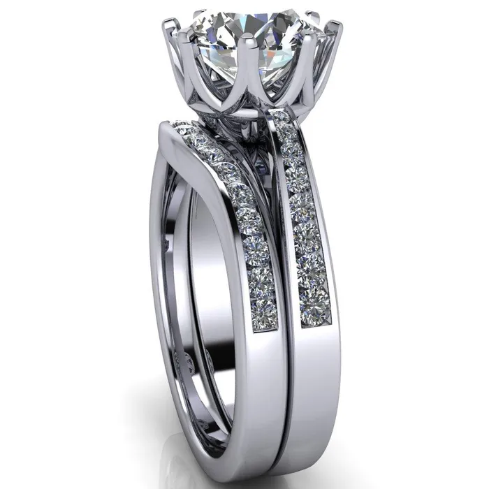 Fire Brilliance Rings Tiana Round Center Stone 6Prong Crown Design Setting Ring