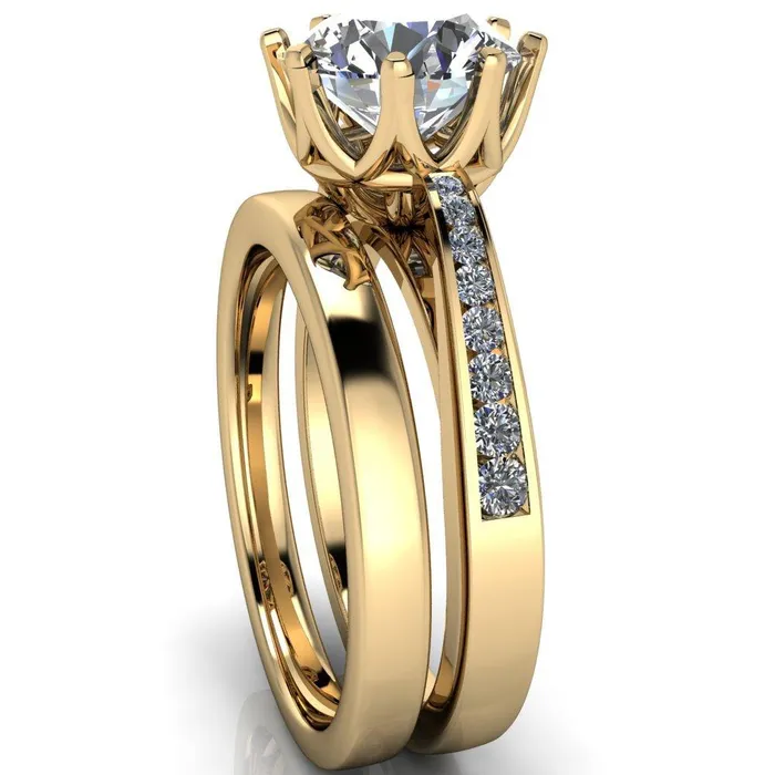 Fire Brilliance Rings Tiana Round Center Stone 6Prong Crown Design Setting Ring