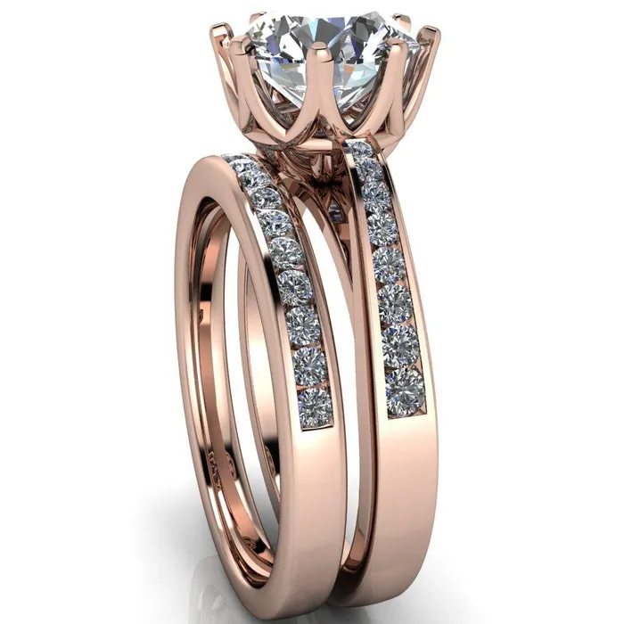 Fire Brilliance Rings Tiana Round Center Stone 6Prong Crown Design Setting Ring