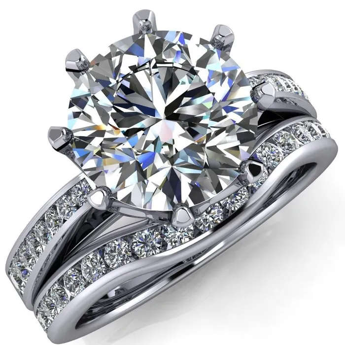 Fire Brilliance Rings Tiana Round Center Stone 6Prong Crown Design Setting Ring
